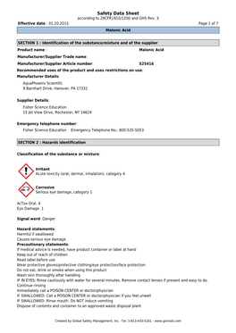 Safety Data Sheet According to 29CFR1910/1200 and GHS Rev