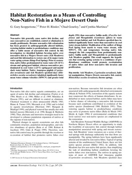 Habitat Restoration As a Means of Controlling Non-Native Fish in a Mojave Desert Oasis G