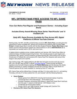 Nfl Offers Fans Free Access to Nfl Game Pass