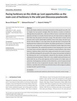 Facing Herbivory on the Climb Up: Lost Opportunities As the Main Cost of Herbivory in the Wild Yam Dioscorea Praehensilis