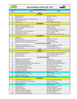 Jaaa Calendar of Events 2019 - 2020