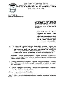 Ii~~~ Estado Do Rio Grande Do Sul Prefeitura Municipal De Manoel Viana 