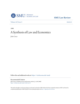 A Synthesis of Law and Economics John Cirace