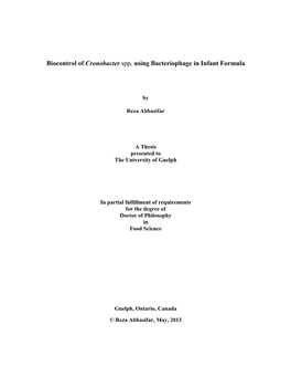 Biocontrol of Cronobacter Spp. Using Bacteriophage in Infant Formula