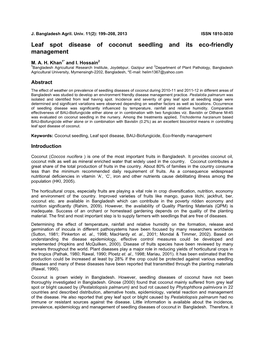 Leaf Spot Disease of Coconut Seedling and Its Eco-Friendly Management