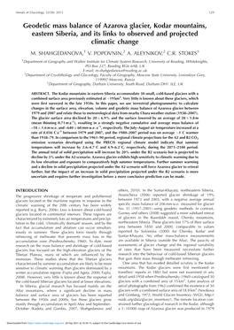 Geodetic Mass Balance of Azarova Glacier, Kodar Mountains, Eastern Siberia, and Its Links to Observed and Projected Climatic Change