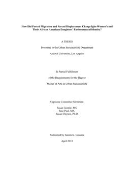 How Did Forced Migration and Forced Displacement Change Igbo Women’S and Their African American Daughters’ Environmental Identity?