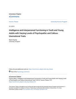 Intelligence and Interpersonal Functioning in Youth and Young Adults with Varying Levels of Psychopathic and Callous-Unemotional Traits