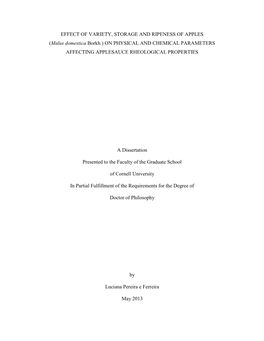 (Malus Domestica Borkh.) on PHYSICAL and CHEMICAL PARAMETERS AFFECTING APPLESAUCE RHEOLOGICAL PROPERTIES