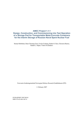 AMEC Project 1.1-1 Design, Construction, and Commissioning