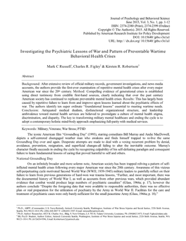 Investigating the Psychiatric Lessons of War and Pattern of Preventable Wartime Behavioral Health Crises