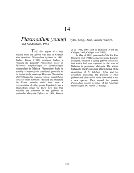 Plasmodium Youngi Eyles, Fong, Dunn, Guinn, Warren, and Sandosham, 1964