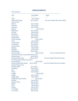 ARCADE SD GAME LIST Vertical Games