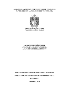 Análisis De La Gestión Institucional Del Turismo De Naturaleza En La Provincia Del Tequendama