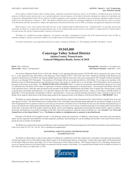 $9,945,000 Conewago Valley School District Adams County, Pennsylvania General Obligation Bonds, Series of 2018