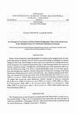 An Attempt at Correlation of Main Climatostratigraphic Units of the Quaternary in the Marginal Zones of Continental Glaciations in Europe