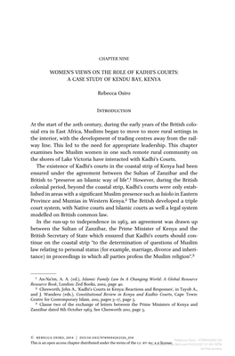 WOMEN's VIEWS on the ROLE of KADHI's COURTS: a CASE STUDY of KENDU BAY, KENYA Rebecca Osiro Introduction at the Start of Th