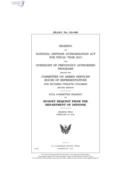 Hearing National Defense Authorization Act For