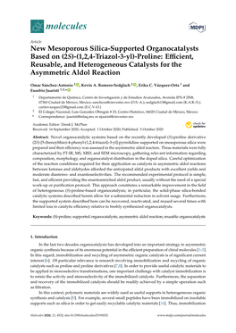 New Mesoporous Silica-Supported Organocatalysts Based on (2S)-(1,2,4-Triazol-3-Yl)-Proline: Efficient, Reusable, and Heterogeneo