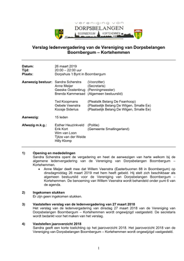 Verslag Ledenvergadering Van De Vereniging Van Dorpsbelangen Boornbergum – Kortehemmen