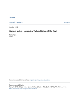 Subject Index Â•Fi Journal of Rehabilitation of The