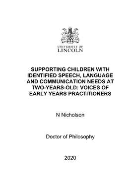 Supporting Children with Identified Speech, Language and Communication Needs at Two-Years-Old: Voices of Early Years Practitioners