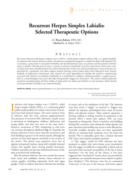 Recurrent Herpes Simplex Labialis: Selected Therapeutic Options