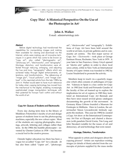 Copy This! a Historical Perspective on the Use of the Photocopier in Art1