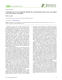 A Historical Note on Two Unreported Obstacles for Cross-Protecting Mature Citrus Trees Against Severe Citrus Tristeza Virus Isolates