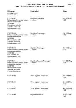 London Metropolitan Archives Saint Stephen