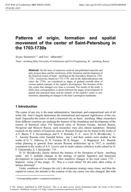 Patterns of Origin, Formation and Spatial Movement of the Center of Saint-Petersburg in the 1703-1730S