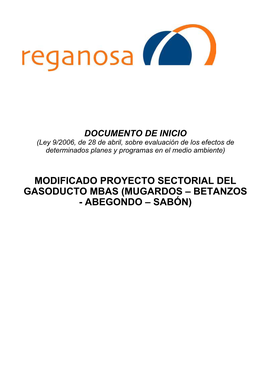 Modificado Proyecto Sectorial Del Gasoducto Mbas (Mugardos – Betanzos - Abegondo – Sabón)