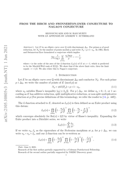 Arxiv:2105.10805V3 [Math.NT] 1 Jun 2021 ( ) > ~ an LE S