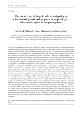 The Role of Tricyclic Drugs in Selective Triggering of Mitochondrially-Mediated Apoptosis in Neoplastic Glia: a Therapeutic Option in Malignant Glioma?