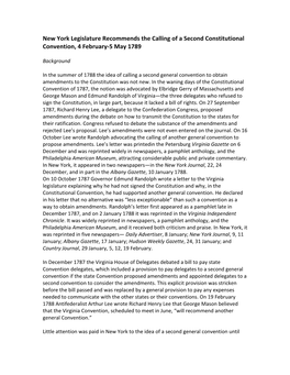 New York Legislature Recommends the Calling of a Second Constitutional Convention, 4 February-5 May 1789