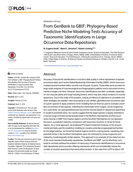From Genbank to GBIF: Phylogeny-Based Predictive Niche Modeling Tests Accuracy of Taxonomic Identifications in Large Occurrence Data Repositories