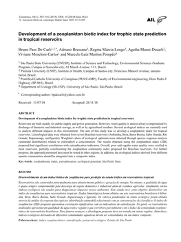 Development of a Zooplankton Biotic Index for Trophic State Prediction in Tropical Reservoirs