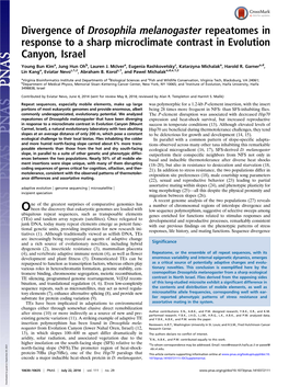 Divergence of Drosophila Melanogaster Repeatomes in Response to a Sharp Microclimate Contrast in Evolution Canyon, Israel