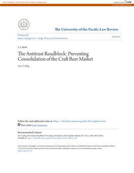 The Antitrust Roadblock: Preventing Consolidation of the Craft Beer Market Aric Codog
