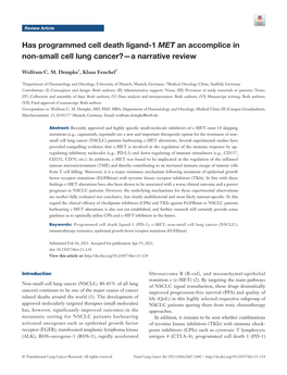 Has Programmed Cell Death Ligand-1 MET an Accomplice in Non-Small Cell Lung Cancer?—A Narrative Review