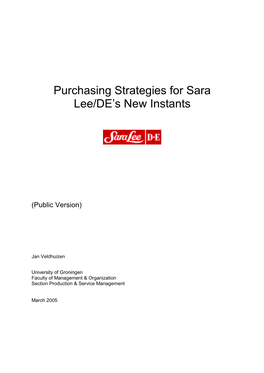 Purchasing Strategies for Sara Lee/DE's New Instants