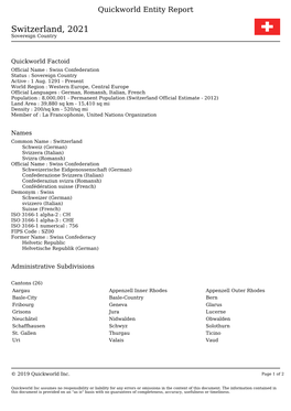 Switzerland, 2021 Sovereign Country