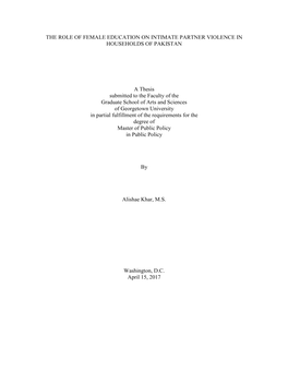 The Role of Female Education on Intimate Partner Violence in Households of Pakistan