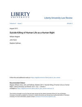 Suicide Killing of Human Life As a Human Right