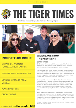 INSIDE THIS ISSUE: the PRESIDENT Jenny Wood UPDATE on WOMEN's FOOTBALL from LAHNEE