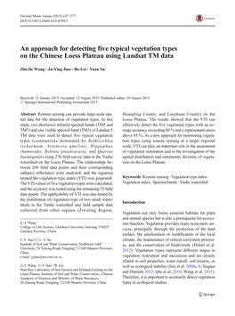 An Approach for Detecting Five Typical Vegetation Types on the Chinese Loess Plateau Using Landsat TM Data