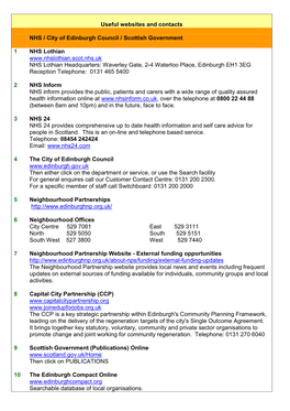 Useful Websites and Contacts NHS / City of Edinburgh Council / Scottish