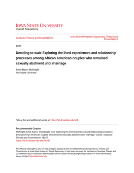 Exploring the Lived Experiences and Relationship Processes Among African American Couples Who Remained Sexually Abstinent Until Marriage