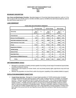 Unit #29 (Zion) | Deer Herd Unit Management Plan | 2020