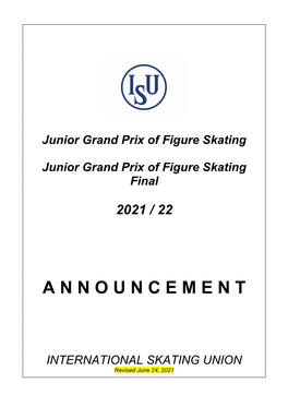 Junior Grand Prix of Figure Skating 2021/22 Announcement